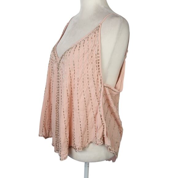 Free People Free Fly Light Pink Beaded Cami Tank Top Large NWT - Picture 3 of 8